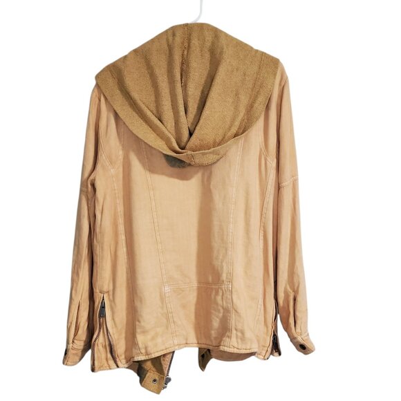 Free People Linen Hooded Peach Biker Cold Weather Heavyweight Zip Jacket - S - Picture 2 of 11